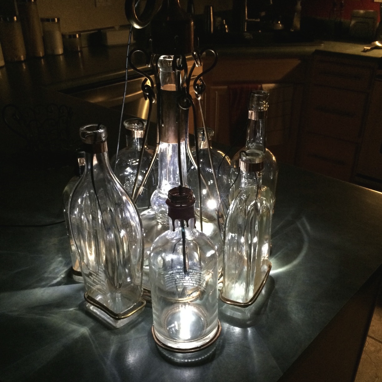 First Test Run of the Bourbon Bottle Chandelier