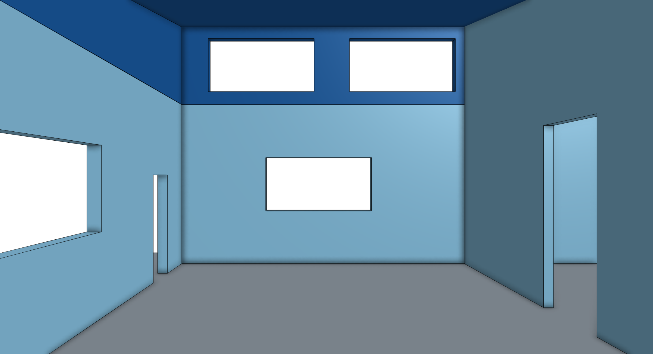 Eye-level view inside office space looking toward garage door side of building