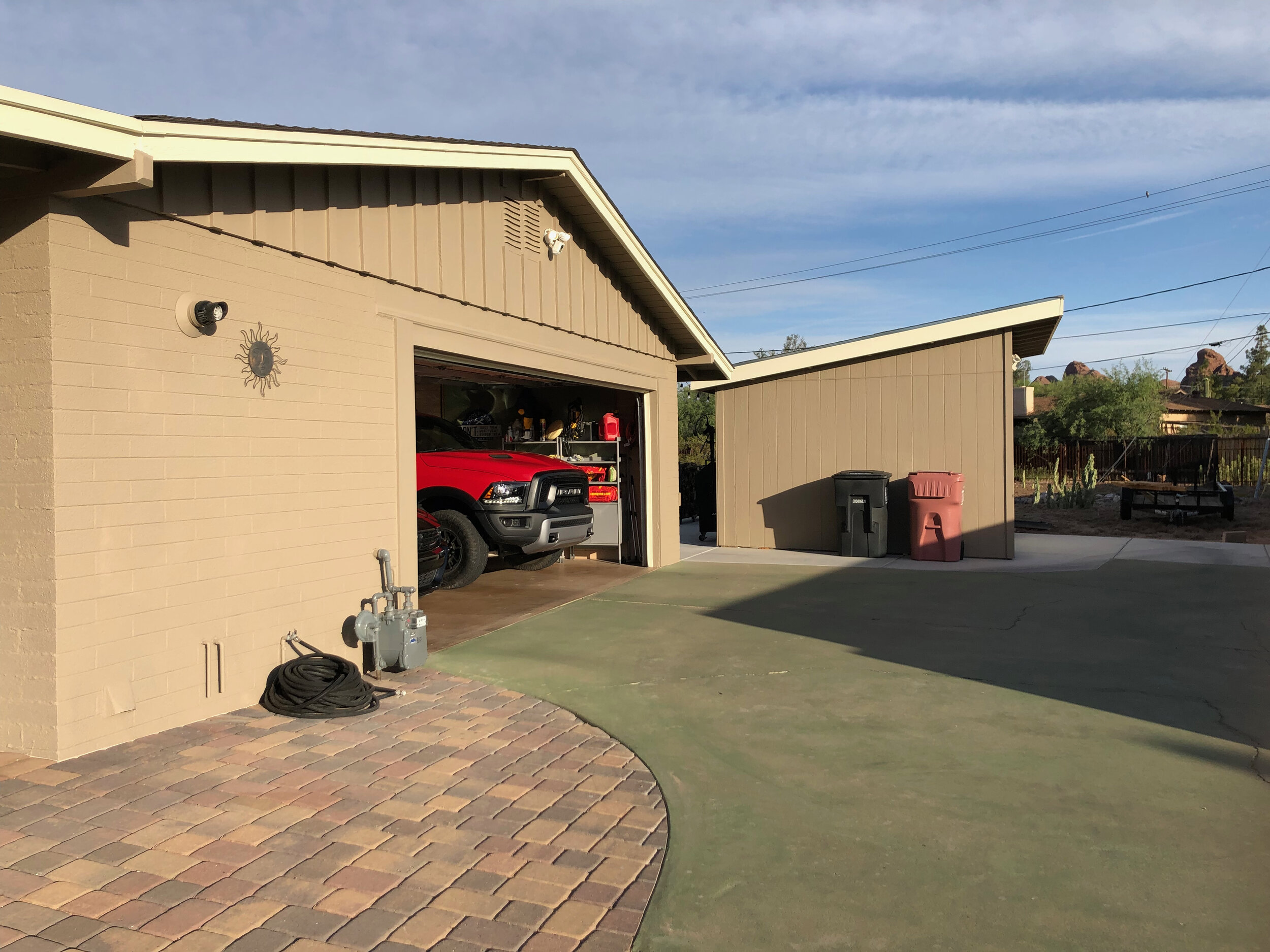 Giving a sense of the location of the shed relative to the house